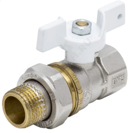 Кран шар AQUASFERA STANDART со сгоном В-Н 3/4" (20) белая бабочка 1107-02