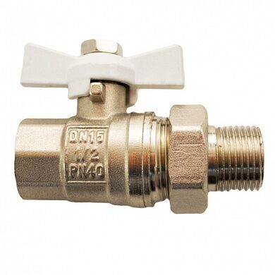 Кран шар AQUASFERA STANDART со сгоном угловой В-Н 1/2"(15) белая бабочка с доп уплотн 1128-01